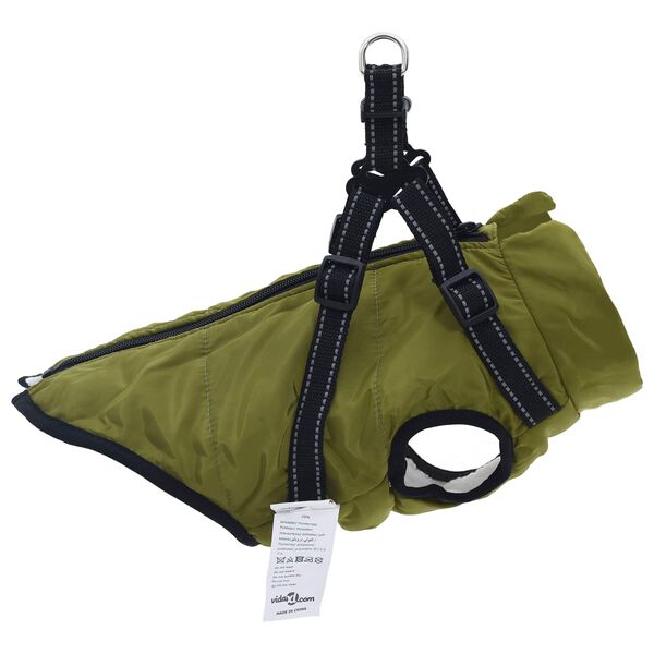 vidaXL Casaco para C&atilde;es com arn&ecirc;s Verde Ex&eacute;rcito 2XL Velo e Poli&eacute;ster