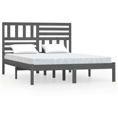 vidaXL Estrutura de cama de casal 135x190 cm pinho maciço cinzento