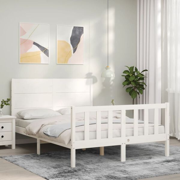 vidaXL Cama sem colch&atilde;o 140x190 cm madeira de pinho maci&ccedil;a branco