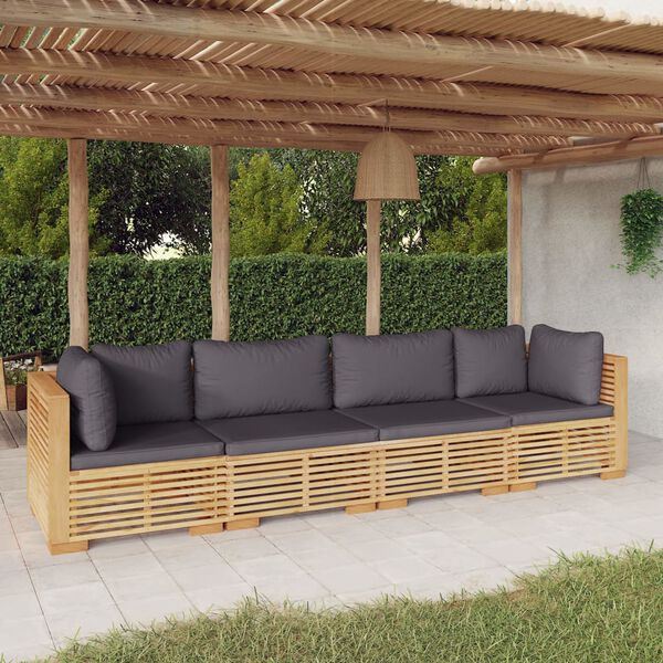 vidaXL 4 pcs conjunto lounge jardim c/ almofad&otilde;es madeira teca maci&ccedil;a