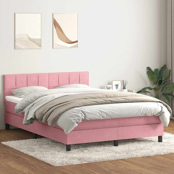 vidaXL Cama com molas/colch&atilde;o 160x220 cm veludo rosa