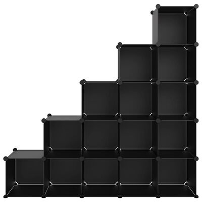 vidaXL Organizador de arrumação com 15 cubos PP preto