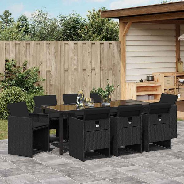 vidaXL Conjunto de Jantar para Jardim 9 pcs Preto vime PE