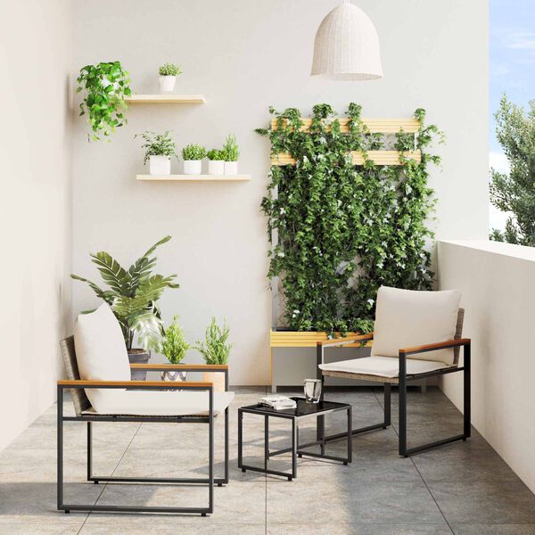 vidaXL Conjuntos de m&oacute;veis com almofada 3 pcs Bege e Branco Creme Vime