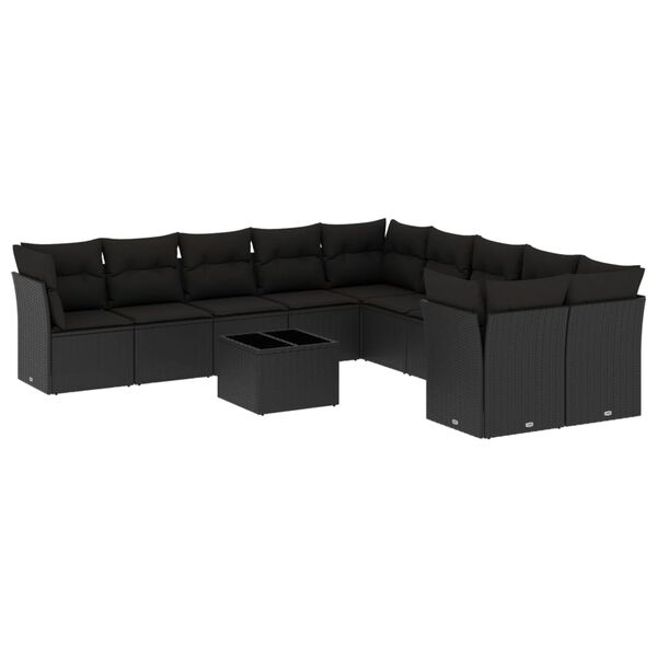 vidaXL 11 pcs conjunto sof&aacute;s de jardim c/ almofad&otilde;es vime PE preto