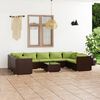 vidaXL 10 pcs conjunto lounge de jardim c/ almofad&otilde;es vime PE castanho