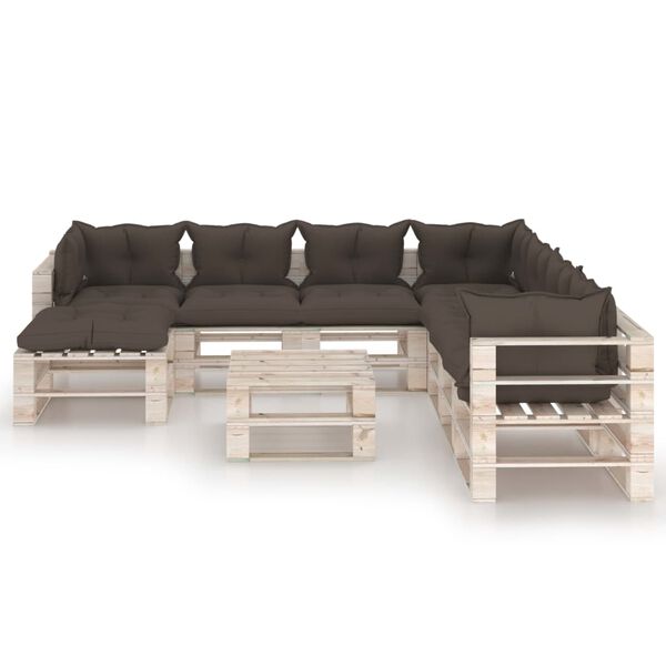 vidaXL Conjunto lounge de paletes p/ jardim 9 pcs c/ almofad&otilde;es pinho