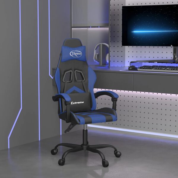 vidaXL Cadeira gaming girat&oacute;ria couro artificial preto e azul