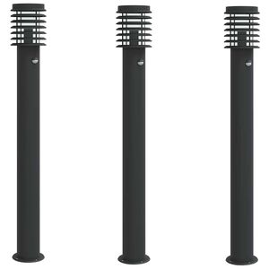 vidaXL Candeeiro ch&atilde;o p/ exterior c/ sensor 3pcs 110cm a&ccedil;o inox. preto