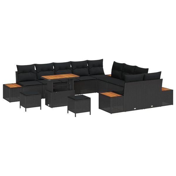vidaXL Conjunto de Sof&aacute; de Jardim 13 pcs Preto vime PE