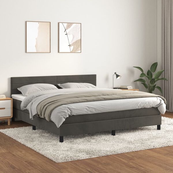 vidaXL Cama com molas/colch&atilde;o 160x200 cm veludo cinzento-escuro