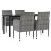 vidaXL 5pcs conjunto de jantar para jardim vime PE e a&ccedil;o cinza e preto