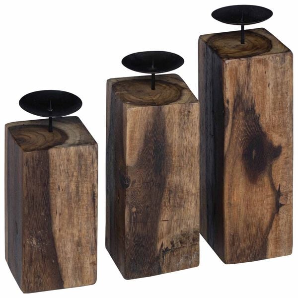 vidaXL Suporte de Velas 3 pcs Natural Madeira recuperada maci&ccedil;a