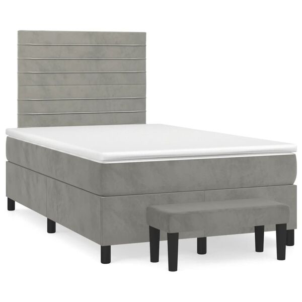 vidaXL Cama boxspring c/ colch&atilde;o 120x200 cm veludo cinzento-claro