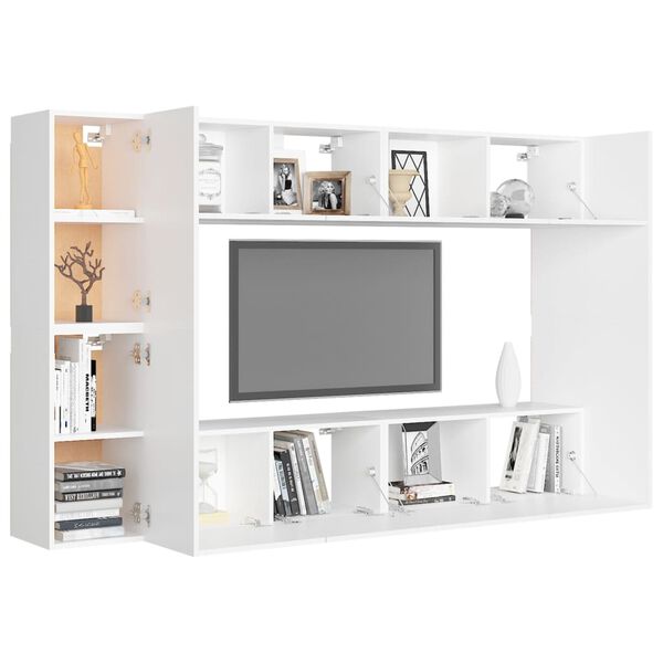 vidaXL 8 pcs conjunto de m&oacute;veis de TV derivados de madeira branco