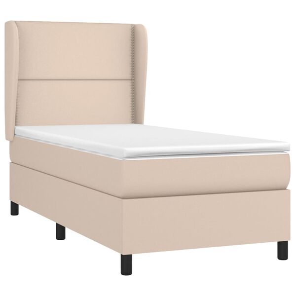 vidaXL Cama com molas/colch&atilde;o 90x200 cm couro artificial cappuccino