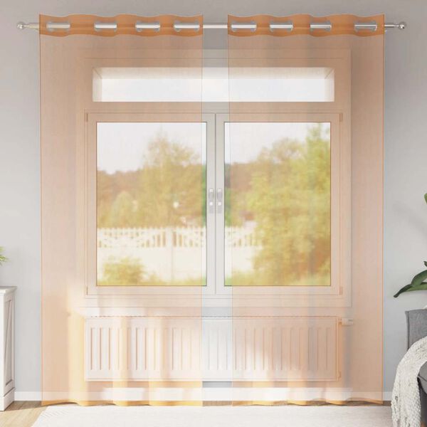 vidaXL Cortinas de voile com ilhós 2 pcs terracota