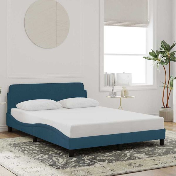 vidaXL Estrutura de cama com cabeceira Dover 140x190 cm veludo azul
