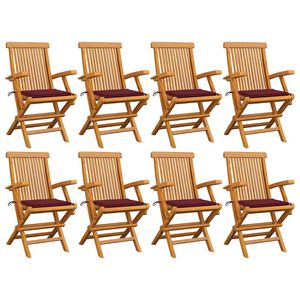 vidaXL Cadeiras jardim c/ almofad&otilde;es vermelho tinto 8 pcs teca maci&ccedil;a