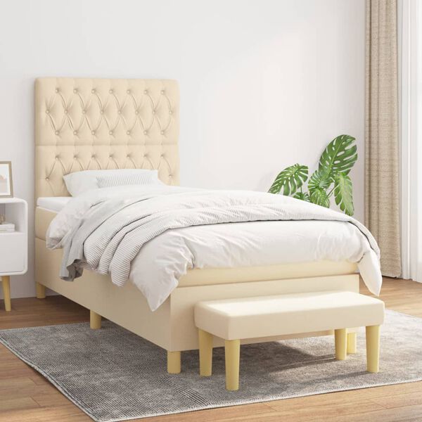 vidaXL Cama com molas/colchão 90x200 cm tecido cor crème