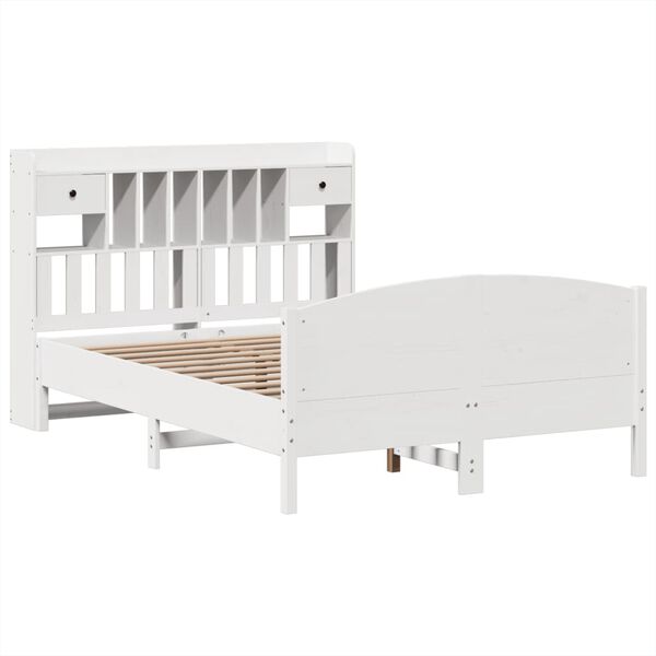 vidaXL Cama com estante sem colch&atilde;o 160x200 cm pinho maci&ccedil;o branco