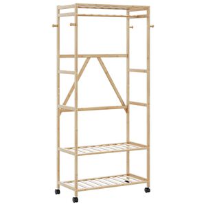 vidaXL Cabide com prateleiras e rodas 90x40x179,5 cm bambu