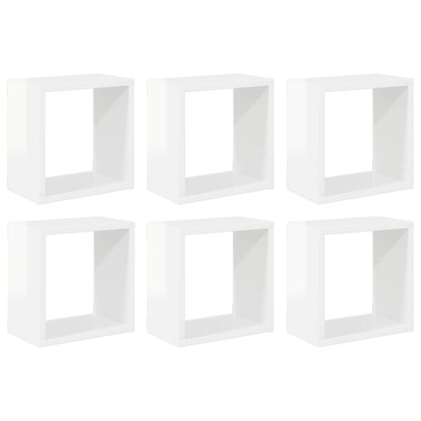 vidaXL Prateleiras parede forma de cubo 6pcs 26x15x26 cm branco brilh.