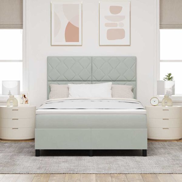 vidaXL Cama Box com colch&atilde;o Cinzento-claro 140 x 190 cm tecido