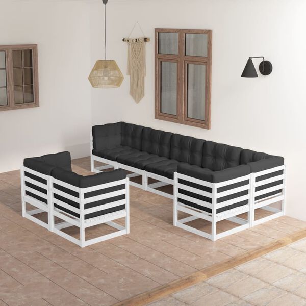 vidaXL 8 pcs conjunto lounge de jardim c/ almofad&otilde;es pinho maci&ccedil;o