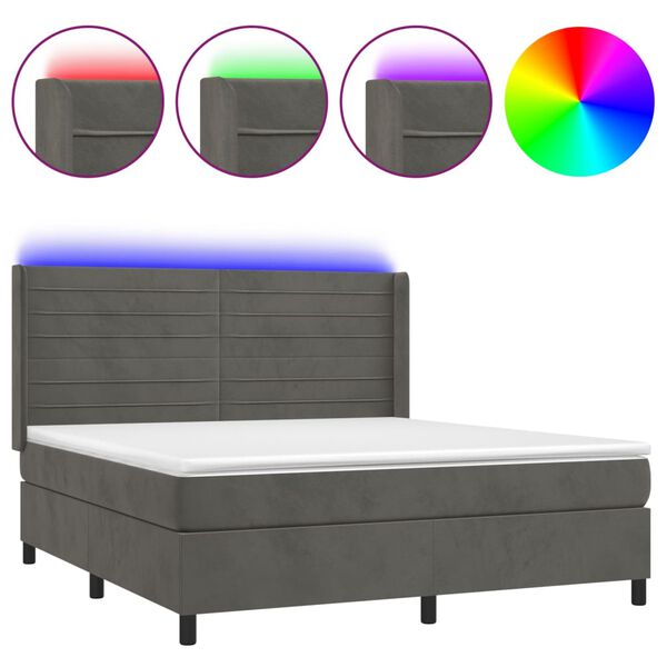 vidaXL Cama box spring c/ colch&atilde;o/LED 160x200cm veludo cinzento-escuro