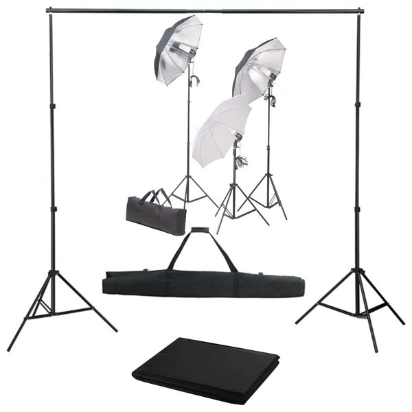 vidaXL Kit de est&uacute;dio fotogr&aacute;fico com conjunto de ilumina&ccedil;&atilde;o e fundo