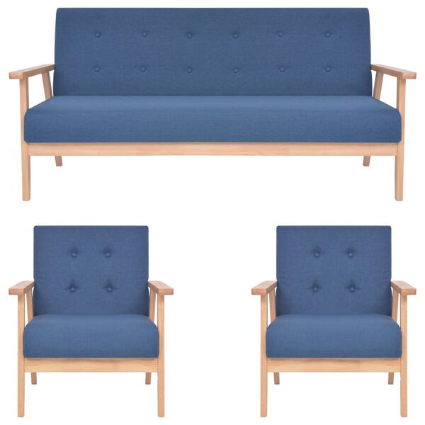 vidaXL 3 pcs conjunto de sofás tecido azul