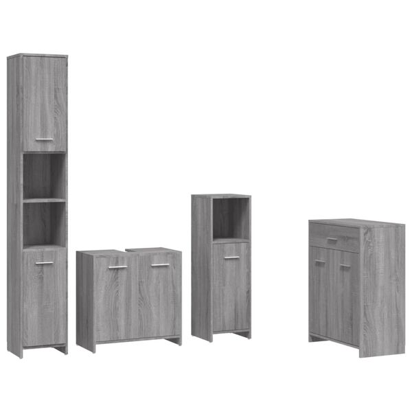 vidaXL 4 pcs Conjunto m&oacute;veis casa de banho madeira proc. cinza sonoma