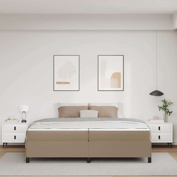 vidaXL Estrutura da Cama com colch&atilde;o Cappuccino 200 x 200 cm tecido
