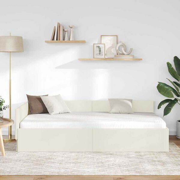 vidaXL Estrutura de Cama de Canto com cabeceira Creme 80 cm x 200 cm