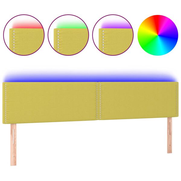 vidaXL Cabeceira de cama c/ luzes LED tecido 160x5x78/88 cm verde