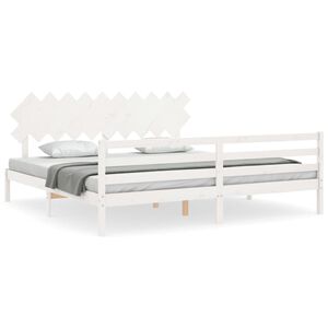 vidaXL Estrutura de cama com cabeceira 200x200cm madeira maci&ccedil;a branco