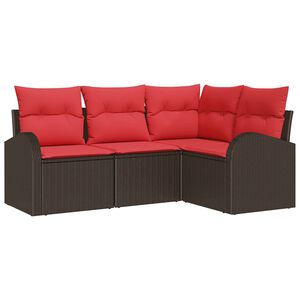 vidaXL Conjunto de Sof&aacute; de Jardim 4 unid. Marrom e Vermelho vime PE
