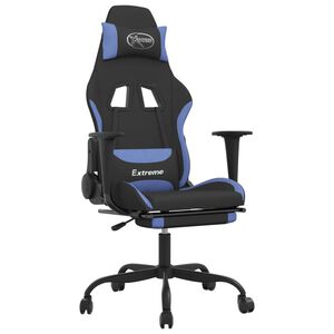 vidaxL Cadeira de gaming com apoio para os p&eacute;s tecido preto e azul