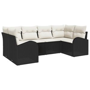 vidaXL Conjunto de Sof&aacute; de Jardim 6 unid. Preto e Branco vime PE