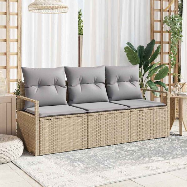 vidaXL Conjunto de Sof&aacute; de Jardim 3 pcs Bege e Cinza Claro vime PE