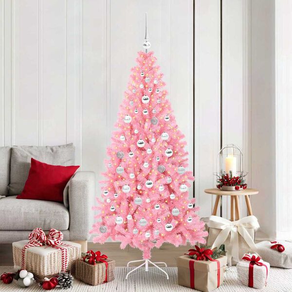 vidaXL &Aacute;rvore de Natal com 300 LEDs com suporte Rosa 180 cm PVC