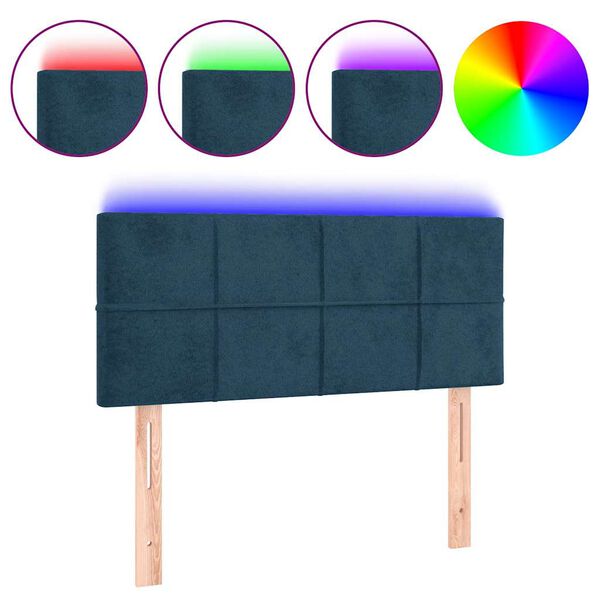 vidaXL Cabeceira de cama c/ luzes LED veludo 100x5x78/88cm azul-escuro