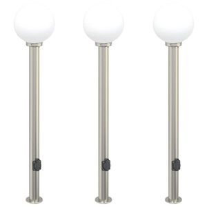 vidaXL Lumin&aacute;rias de balizador com tomada, 3 pe&ccedil;as, 120 cm, a&ccedil;o inoxid&aacute;vel, IP44