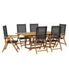 vidaXL 7 pcs conjunto de jantar p/ jardim vime PE/madeira maci&ccedil;a preto
