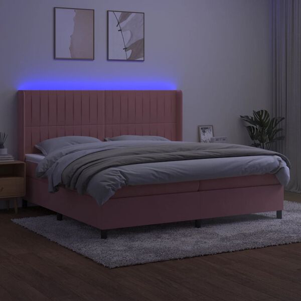 vidaXL Cama box spring c/ colch&atilde;o/LED 200x200 cm veludo rosa