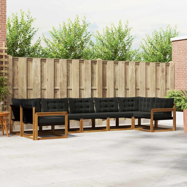 vidaXL Conjunto de Sof&aacute;s para Exterior 7 pcs Natural e Preto