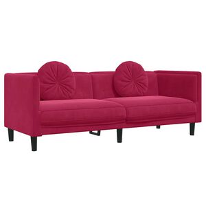 vidaXL Sof&aacute; com almofad&otilde;es 3 lugares veludo vermelho tinto