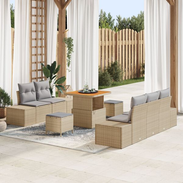 vidaXL Conjunto de Sof&aacute; de Jardim 8 pcs Bege Rattan Sint&eacute;tico