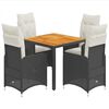 vidaXL 5 pcs conjunto bistr&ocirc; de jardim c/ almofad&otilde;es vime PE preto